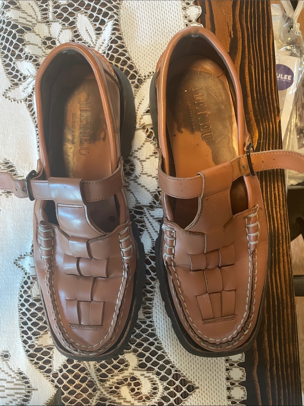 Hereu Soller Sport T Bar Men's Brown Woven Leather Fisherman T Strap